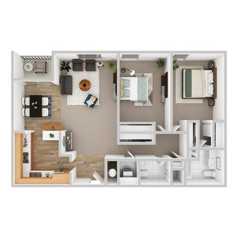 Floor plan for 2 beds, 2 baths, 1300 sqft